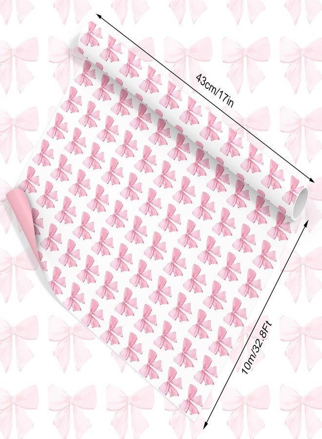 JarThenaAMCS Pink Bow Wrapping Paper -Mini Roll- 17In x 32.8 Ft Watercolor Bow Knot Gift Wrap Paper Sweet Craft Paper for Mother's Day Girls Birthday Wedding Baby Shower Party Packing Supplies - Image 2